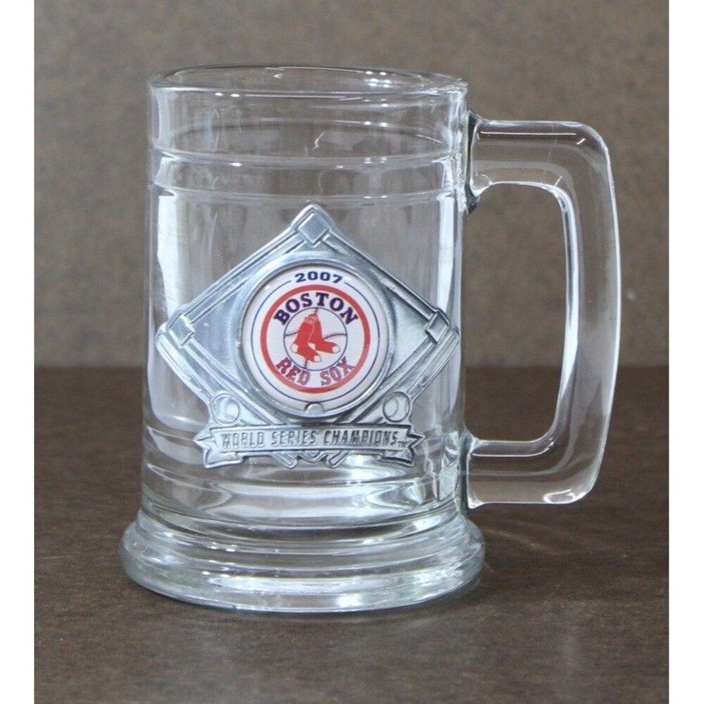 Boston Red Sox 2007 World Series Champions Glass Beer Mug Stein MLB Metal Emblem